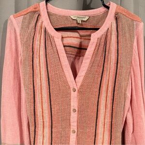 Liverpool Coral Multi Colored Striped Boho Shirt Cottagecore
